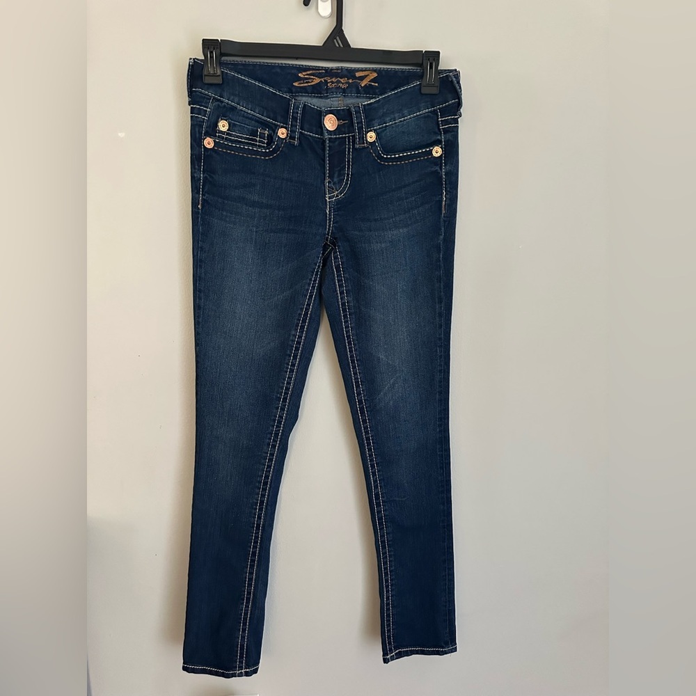 Zeven7 Embellished Slim Straight Jeans Low Rise Dark Blue Size 4